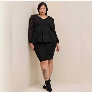 Torrid Goth Black Sheer Lace Large Peplum Blouse